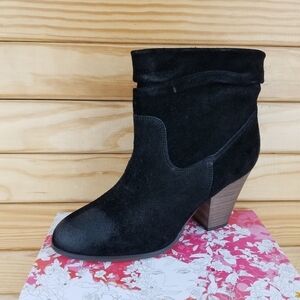 Distressed Black Biker Western Boots 8.5 Suede/Leather Slouch Heeled Booties NEW